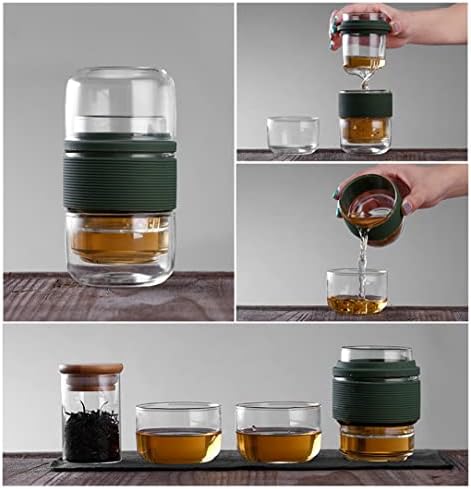Xwozydr Travel Tea Set Kungfu чај сад со преносни чаши за стакло со стакло со инфузер за сет за патувања дома