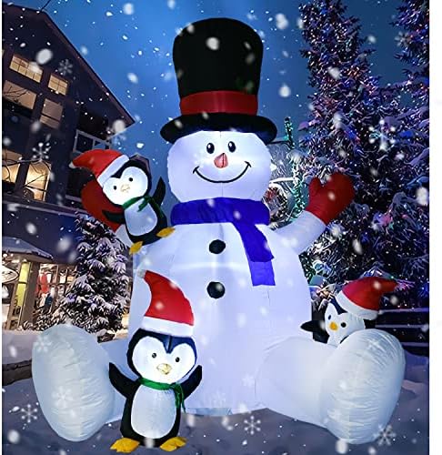 Lvydec осветлен надувување снежен човек Божиќна декорација на отворено - 8 -от избувнете снежен човек со вградени LED светла и 3 мали пингвини