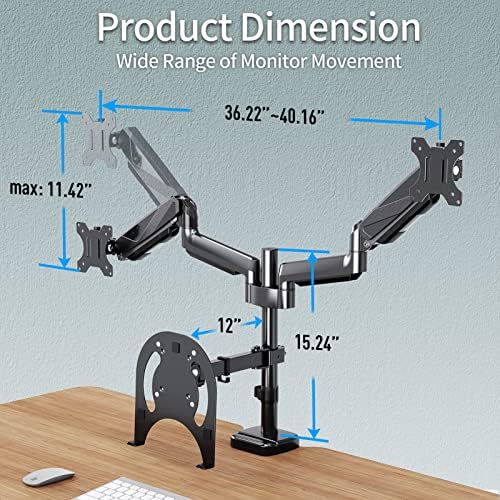 Mountup Dual Monitor and Laptop Mount, Gas Spring Monitor Stand за два 13 ”-27 рамни заоблени компјутерски екрани, со фиока за тастатура