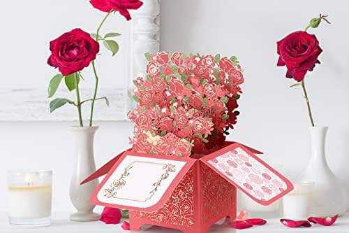 Flowers Giiffu Flowers Pop Up Card, Rose Rose, 3D Flowers Bouquest Bouquet Cartions со белешка картичка и плик за ден на мајки,