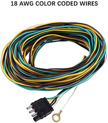 Miady 25ft приколка за приколка со 4 рамни конектори, 18 AWG во боја кодирани жици приколка за лесна жица за прицврстување со 4ft бела