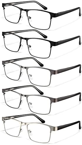 Gaoye 5-пакувања очила за читање сина светлина мажи жени-правоаголник метални рамка читатели-блокирачки компјутерски игри UV400 јасни леќи