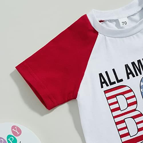 Детето бебе момче 4-ти јули Облека со кратки ракави со кратки ракави маици Американски шорцеви со знамиња поставени на четврти јули