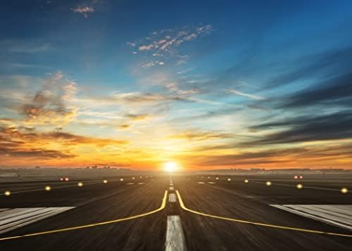Beleco 5x3ft Ткаенина Аеродром Пистата Позадини За Фотографија Авион Полетување И Слетување Писта Зајдисонце Сценографија Фото