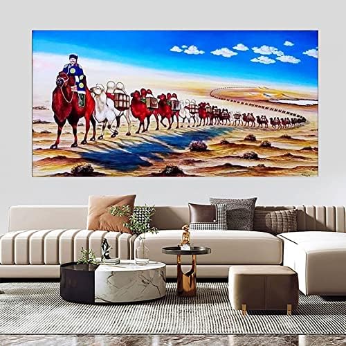 Интар 5д DIY дијамантски комплети за сликање за возрасни за возрасни со голема големина пустинска камила караван мозаик крст бод wallиден декор, уметнички сет 59.1x23,6 ин?
