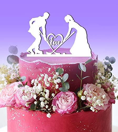 Хокеј свадбена торта Топер - сопствени украси за акрилна торта - Невеста влече зет - Персонализирана г -ѓа и г -ѓа торта за торта