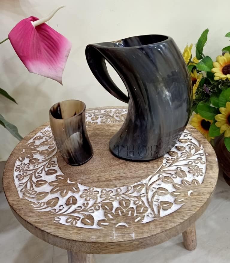Викиншки пиење рог кригла/оригинална рачно изработена чаша за рогови за ливада/мечка/средновековна за мажи и жени Штајн кригла рустикална