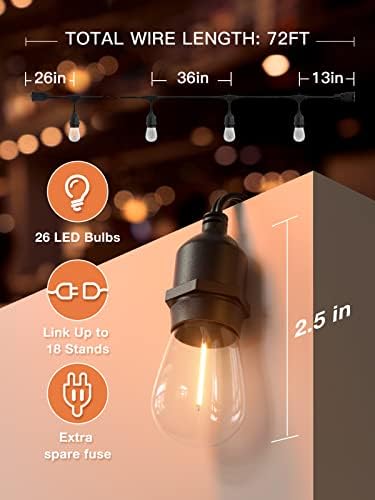 Addlon 72FT LED Надворешни Стринг Светла Со Едисон Shatterproof Светилки Комерцијални Одделение Затемнети Двор Кафе Светлина, ETL Наведени Водоотпорен Влакно 24 Виси Приклучоци