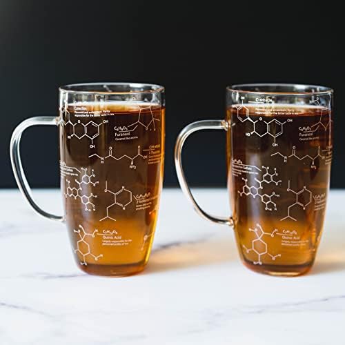 Гринланска стока стакло хемија чаши чај чаши - 18 мл Тумблер Наука за чаша чаша чаша - гравирана со молекули на хемија од чај - совршени
