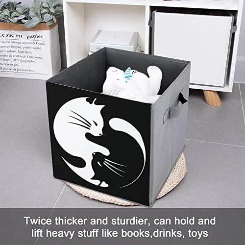 Јин Јанг Среќа Мачка Склоплива Ткаенина За Складирање Кофи Коцки Организатор Преклоплива Кутија Со Рачки