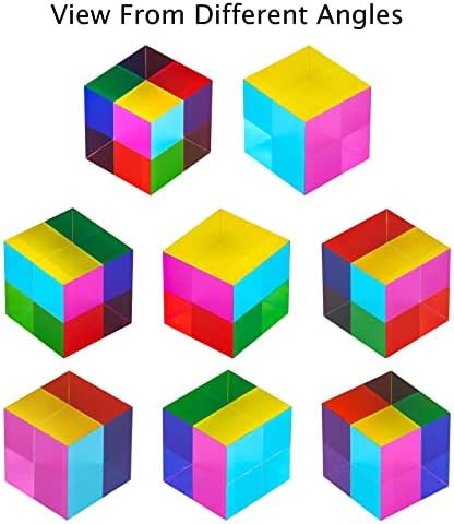 ZhuoChimall CMY мешање коцка во боја, 40мм акрилна cmycube prism за декорација на десктоп, научно учење играчки Образовни подароци за деца, 2 пакувања