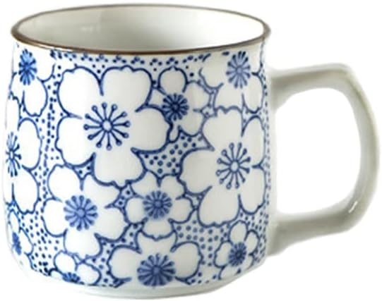 Калио мини керамички чај чаша кафе за канцеларија и дома, јапонски стил, машина за миење садови и микробранови, безбеден, за чај, сок, кафе 8,8oz - сина цвет