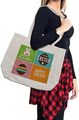 Ambesonne велигденска торба за купување, карирана шема на квадрати со шарени дигитални дизајни симплистичка минималистичка слика, еколошка