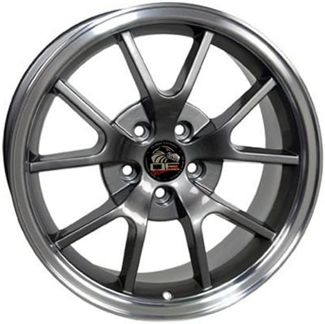 OE Wheels LLC 18 инчи бандажи одговара на Ford Mustang 1994-2004 FR500 стил FR05B антрацит со машински усни 18x9 бандажи Ironman