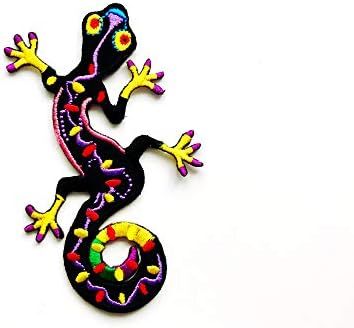 Th Salamander Gecko гуштер црно лого извезено шиење на железо на лепенка за облека со фармерки со ранец и др.