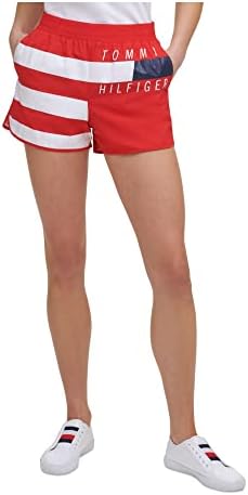 Томи Хилфигер Спорт жени шарени кратки обични шорцеви црвени l