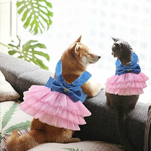 Фустани за кучиња од миленичиња Ванвејн, шарени мрежи кученце кучиња елек туту принцеза фустан здолниште со лак за кучиња мали раси мачки кучиња облека за облека