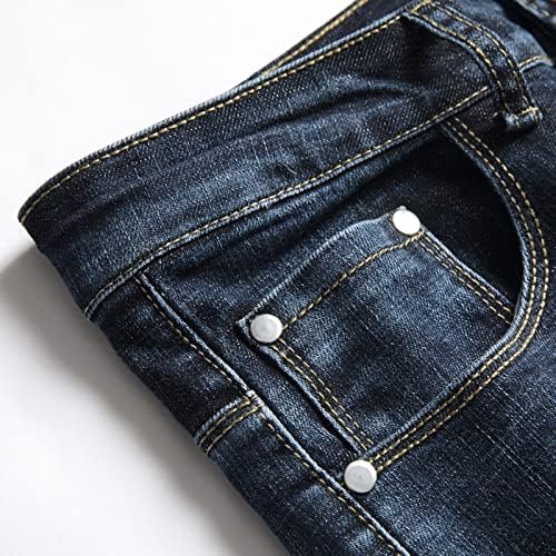 Miashui 4 8 ​​Машки обични средни половини Тенок фармерки, пантолони за печатење патент, мува џеб молив, панталони, панталони со спална соба