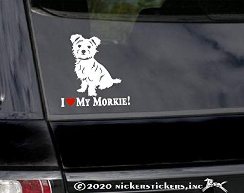 Ја сакам мојата Морки | Малтешки Јорки мешана раса Никерикерс Винил кучиња прозорец Деклас - Влезени уши