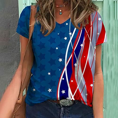 4-ти јули 2023 година маици за жени модно американско знаме Топ патриотски starsвезди ленти маички маици Ден на независност Блузи
