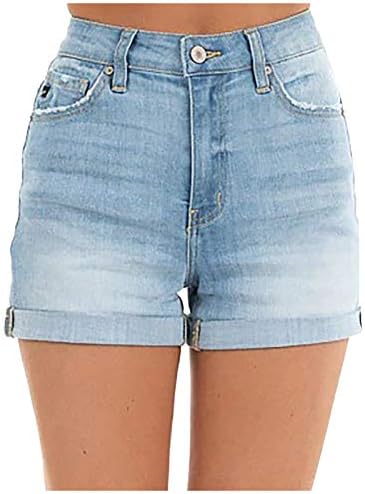 Lariau Jean Shorts женски високи половини валани директно цврсто случајни каприци со кратки панталони со кратки панталони со кратки панталони