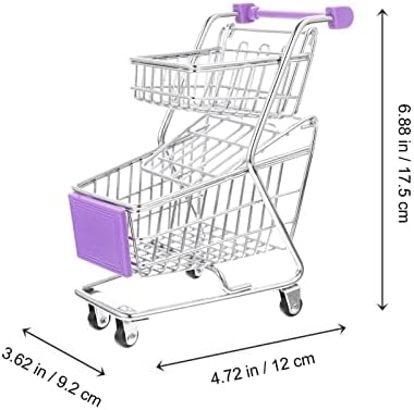Минијатурна количка за количка Мини метална количка Мини супермаркети Handcart Double Layer Supermarket Chart Cart Toy за домашни декор за десктоп （Виолетова）