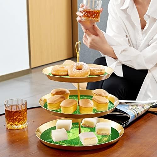 3 -тина тркалезна торта штанд за сервирање со табла со детелина златен елегантен декоративен десерт за десерт овошни плочи за свадбена роденденска
