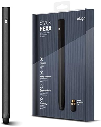 ЕЛАГО® Стилус [Хекса] [Црна] - [Премиум алуминиум] [Класичен облик на молив] [Вклучен дополнителен совет] - За iPad, iPad Pro, iPad Mini и