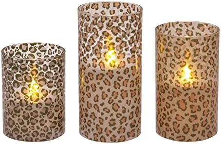 Диви леопард животински печати со светлосни стаклени столбови од стаклени столбови, сет од 3, 6 инчи