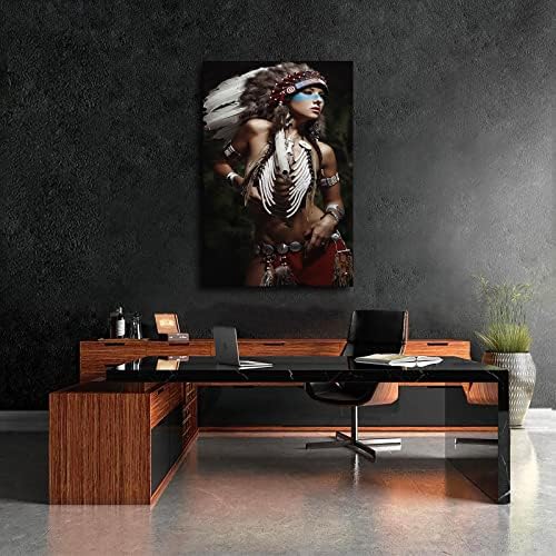 Гроздобер црно -бел домородно -американски воин воин жена постер wallидна уметност декор постер платно сликарство wallидна уметност