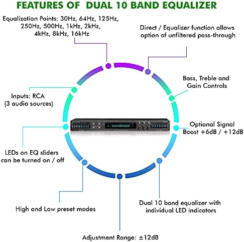 Технички Pro Dual 10 Band Professional Stereo Equalizer со индивидуални LED индикатори