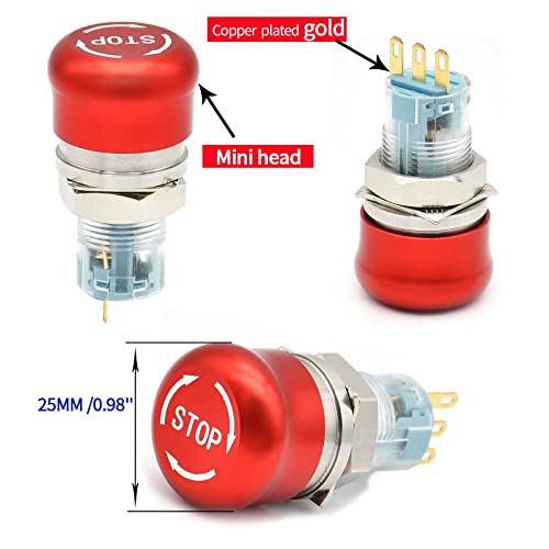 16мм заклучување на копчето за итни случаи за стопирање на копчето за копче за печурки со црвена црвена боја со стоп знак 1NO 1NC 0,63
