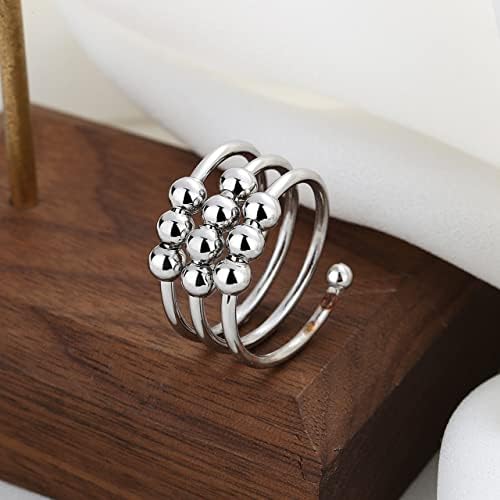 Fidget Rings for Angistence со монистра 925 Стерлинг сребро прилагодлива леснотија против прстенест прстен за олеснување на стресот