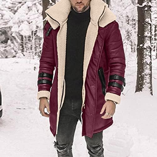 Изолирани јакни за мажи мажи плус големина зимски палто јака со долг ракав со долга кожна јакна гроздобер задебелен палто