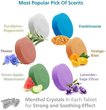 12 таблети за ароматерапија со туш со силни кристали на ментол - долготрајни бања со бања двапати поголеми од другите - подарок за неа, него, мајки, сопруга - 2 мл/секој?