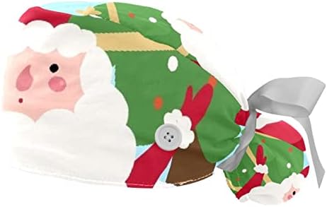 2 компјутери буфантна капа со копче за конска опашка од памук за работа со џемпери, прилагодливи хируршки капачиња Божиќ Дедо Мраз