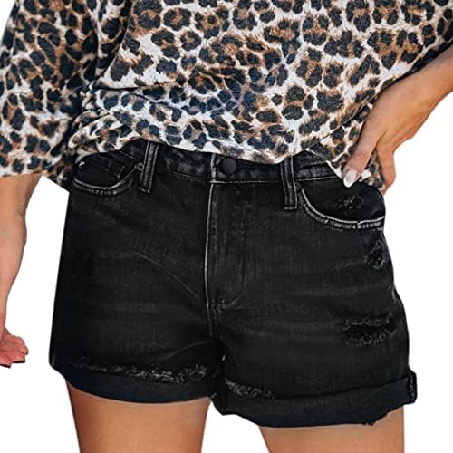 Плус големина полиестерски панталони жени летни шорцеви, панталони секси Jeanан високи половини, тенок дупка, панталони, кратки со јога панталони