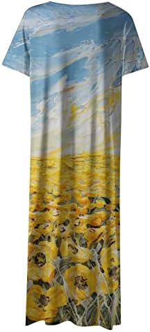 Lutmen'sенски летни макси фустани цветни печати кратки ракави плажа Фустан мода обичен екипаж страничен сплит долги фустани