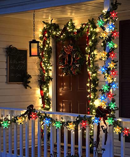 Hugsvik 30ft 50 LED соларни Божиќни снегулки светла, разнобојни соларни божиќни светла на отворено водоотпорни предводени божиќни