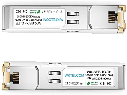 Wktelcom 1000base-t 1g гигабит бакар RJ45 SFP модул Трансивер за CAT5 до 100 метри, компатибилен Cisco GLC-T/GLC_TE/SFP-GE-T, Ubiquiti UF-RJ45-1G, NetGear, D-Link, Supermicro, TP-Link и повеќе. …