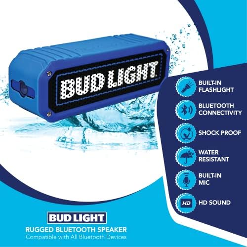 Bud Light Bluetooth звучник, безжичен доказ за шок солиден аудио звук стерео музички плеер, отпорен на вода, LED Fly-in-One Budlight