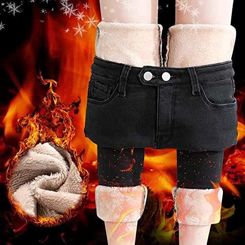 Зимски тексас на Foviguo Зимски тексас Шерпа фармерки Еластично густо руно поставени панталони со панталони со високи половини панталони