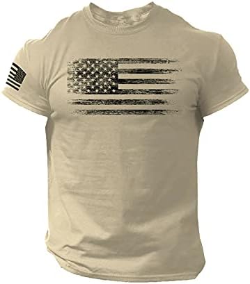 Летни маици за мажи Американско знаме со кратки ракави за вежбање врвови на врвови, случајни тенок вклопување гроздобер графички патриотски матици