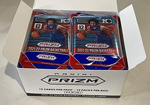2021-22 Panini Prizm NBA кошаркарска виолончело пакет кутија 12 запечатени пакувања 180 картички во сите. Ексклузивни црвени бели сини