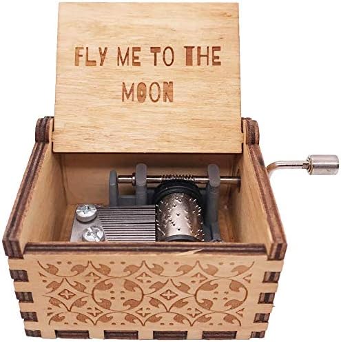 Siqi Fly Me to Moon Music Box - Mini Wood Musical Box 18 Note Antique направени музички подароци за Божиќ Денот на мајката на Ноќта на вештерките
