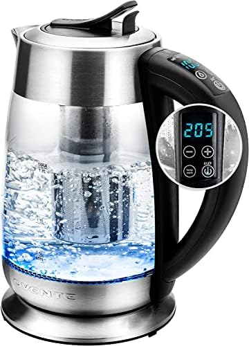 Котел за топла вода од Електричен стаклен котел 1,8 литар БПА бесплатно 1500W, Поставете контрола на температурата, автоматско исклучување, преносен чај котел и инстан