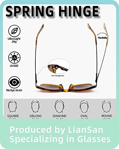 Liansan 2 пакува супериорно метално бифокално читање очила за сонце за жени со пролетна шарка квадратна рунда УВ заштита од сонце читатели