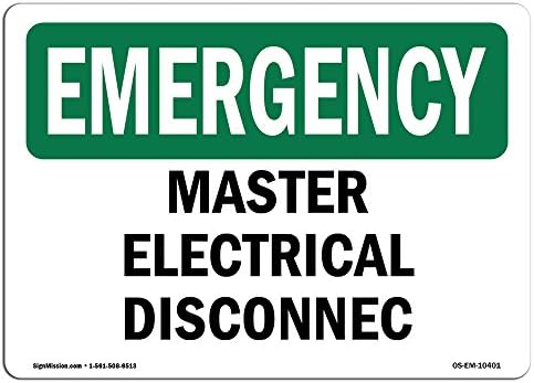 Знак за итни случаи OSHA - Мастер електрично исклучување | Цврст пластичен знак | Заштитете ја вашата деловна активност, градилиште, магацин и област на продавница | На