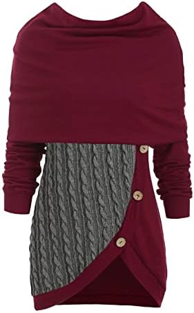 Nokmopo женски фустани кошули плус големина o-врат со долг ракав цврст шик пачок асиметрични врвови џемпер