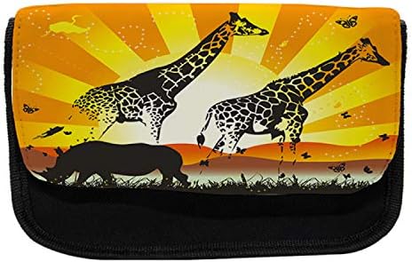 Необичен африкански молив кутија, животни од сонце жирафи, торба со молив со ткаенини со двоен патент, 8,5 x 5,5